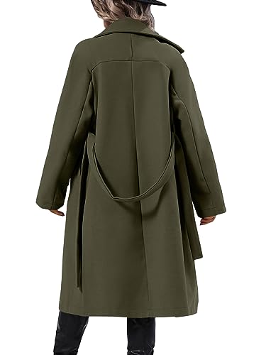 Women Elegant Wool Pea Coat Lapel Collar Double Breasted Mid-Long Winter Overcoats with Belted Pockets