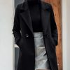Womens Elegant Notched Collar Button Wool Blend Solid Long Pea Coat Overcoat