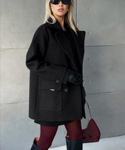 Women's 2025 Fall Winter Double Breasted Wool Coat Mid Long Dressy Casual Pea Coat Overcoat