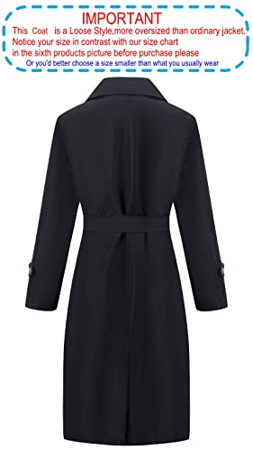 Women Trench Coats Loose Fit, Double Breasted Spring Fall Water Resistant Thin Long Jacket Belted Overcoat