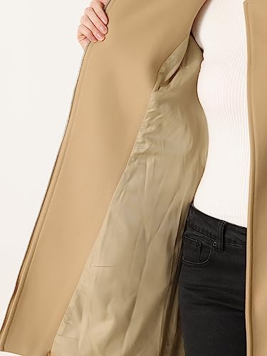 High Neck Winter Coat for Women's Zip Up Belted Mid-Long Overcoat