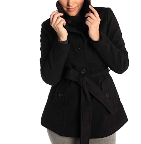 Bella Womens Wool Coat Button Up Jacket Belted Blazer