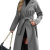 Women's Elegant Pea Coat Lapel Collar Double Breasted Trench Jacket Fall Slim Long Outerwear with Belt Pockets