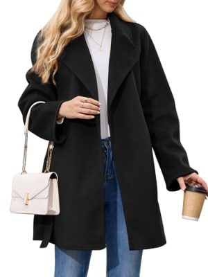 Women's Wool Blend Coat with Pockets Mid-Long Winter Overcoat, Thick Wool & Pea Coats jacket with Belt