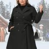 Women Plus Size Double Breasted Wool Pea Coat Notch Lapel Trench Coats Mid Long Winter Outerwear with Belt