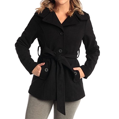 Bella Womens Wool Coat Button Up Jacket Belted Blazer