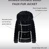 Women Double Sided Faux Fur Jacket Spring and Winter Fashion Reversible Hood Puffer Coat with Fur Collar