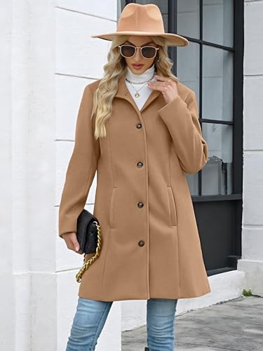 Womens Coats Winter Long Wool Coat Trench Coat Fall Clothes Casual Blazers Notch Lapel Breasted Jacket Blend Peacoat