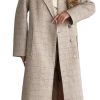 Women Long Winter Plaid Wool Coat Double Breast Trench Pea Coat Overcoat with Belt