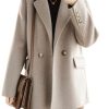Women's Winter Wool Coat Double Breasted Business Casual Blazer Jacket Mid Long Peacoat