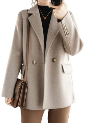 Women's Winter Wool Coat Double Breasted Business Casual Blazer Jacket Mid Long Peacoat