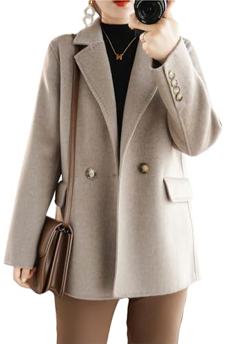 Women's Winter Wool Coat Double Breasted Business Casual Blazer Jacket Mid Long Peacoat