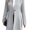 Womens Long Sleeve Casual Wool Jacket Blazer 1 Button Winter Coat Mid-Long Stand Collar Open Front Overcoat