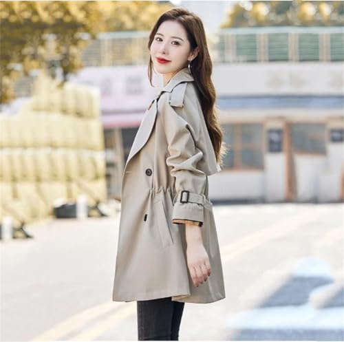 Women Elegant Slim Trench Coat Mid Length Jacket Lined Plus Size Office Windbreaker