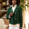 Women's Cropped Pea Coat Notched Lapel Double Breasted Trench Overcoat Blazer Jacket with Pockets