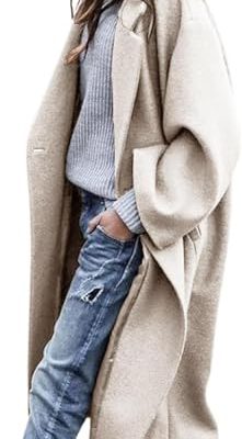 Women's Winter Wool Coat Notch Lapel Single Breasted Casual Mid Long Pea Trench Coat