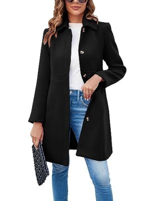 Womens Elegant Single Breasted Coat Long Sleeve Mid Winter Overcoat Work Office Pea Coats
