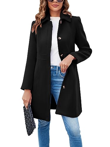 Womens Elegant Single Breasted Coat Long Sleeve Mid Winter Overcoat Work Office Pea Coats