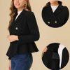 Double Breasted Pea Coat for Women's Notched Lapel Office Blazer Peplum Jacket