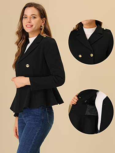 Double Breasted Pea Coat for Women's Notched Lapel Office Blazer Peplum Jacket