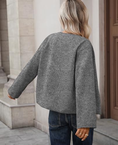 Womens Cropped Wool Blend Pea Coat Long Sleeve Button Down Jacket Peacoat Fall Winter Outerwear