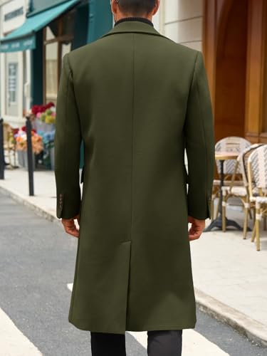 Mens Wool Blend Casual Trench Coat Notched Collar Lapel Long Jacket Double Breasted Classic Winter Overcoat