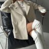 Women's Herringbone Double Breasted Wool Coat Notched Lapel Work Casual Wool Blend Trench Pea Coat Jacket