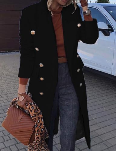 Wool Coats for Women Fall Winter Double Breasted Blazer Jackets Dress Pea Coat Long Trench Coat Peacoat