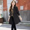 Women Elegant Slim Trench Coat Mid Length Jacket Lined Plus Size Office Windbreaker