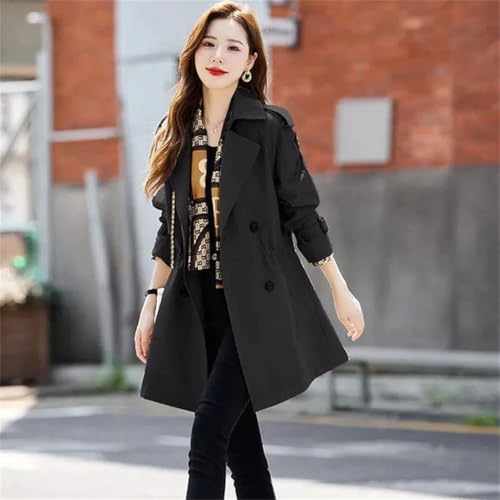 Women Elegant Slim Trench Coat Mid Length Jacket Lined Plus Size Office Windbreaker