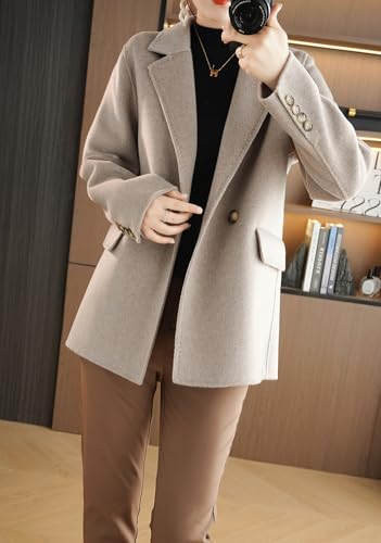 Women's Winter Wool Coat Double Breasted Business Casual Blazer Jacket Mid Long Peacoat