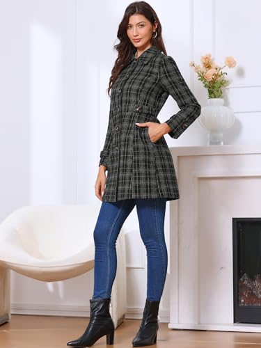 Plaid Pea Coat for Women's Single Breasted Vintage Winter Overcoat Trench Outerwear