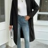 Womens Long Pea Coats Open Front Lapel Jackets Casual Belted Trench Coat Overcoats with Pockets