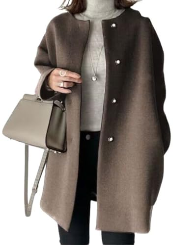 Women's Fall Collarless Single Breasted Midi Long Wool Coat Business Casual Winter Pea Coat