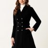 Pea Coats for Women's Winter Fashion Lapel Belted Double Breasted Trench Coat