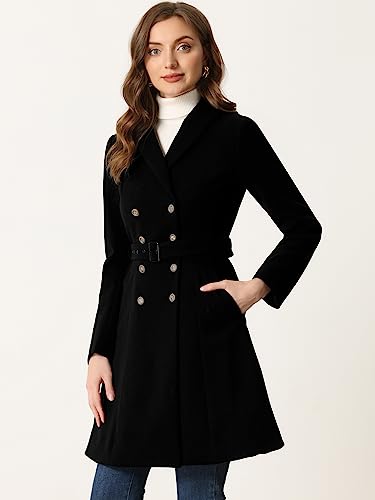Pea Coats for Women's Winter Fashion Lapel Belted Double Breasted Trench Coat