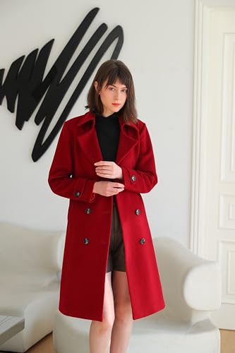 Women's Superior 100% Wool Trench Coat, Classy Long Wool Coat with Belt