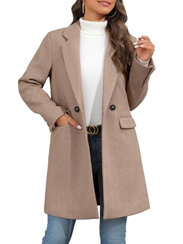 Women's Notch Lapel Double Breasted Trench Coat Peacoat Winter Casual Long Blazer Jacket Overcoat