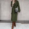 Women's Long Wool Pea Coats with Belt Notched Lapel Trench Coat for Women Fall Winter Warm Overcoat