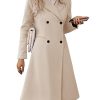 Womens Long Double Breasted Coats Lapel Collar Pea Coat Winter Slim Fit Jackets Trench Coat Outwear