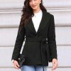 Pea Coats for Women Lapel Collar One Button Winter Overcoat with Belt Trench Coat