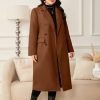 Women's Plus Size Wool Pea Coat Double Breasted Notch Lapel Collar Fall Winter Classic Long Trench Coat