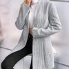 Womens Long Sleeve Casual Wool Jacket Blazer 1 Button Winter Coat Mid-Long Stand Collar Open Front Overcoat