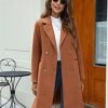 Womens Notched Lapel Collar Double Breasted Pea Coat Winter Wool Blend Over Coats Long Jackets