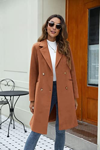 Womens Notched Lapel Collar Double Breasted Pea Coat Winter Wool Blend Over Coats Long Jackets