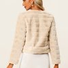 Women's Faux Fur Coat Long Sleeve Cropped Fluffy Jacket Collarless Casual Winter Warm Outwear