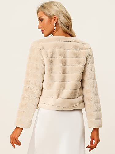 Women's Faux Fur Coat Long Sleeve Cropped Fluffy Jacket Collarless Casual Winter Warm Outwear