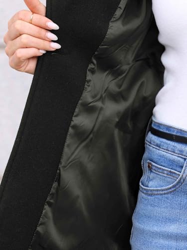 Pea Coats for Women Lapel Collar One Button Winter Overcoat with Belt Trench Coat