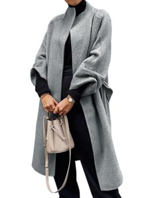 Womens Long Pea Coats Oversized Wrap Wool Blend Trench Coats Winter Open Front Cardigan Overcoats