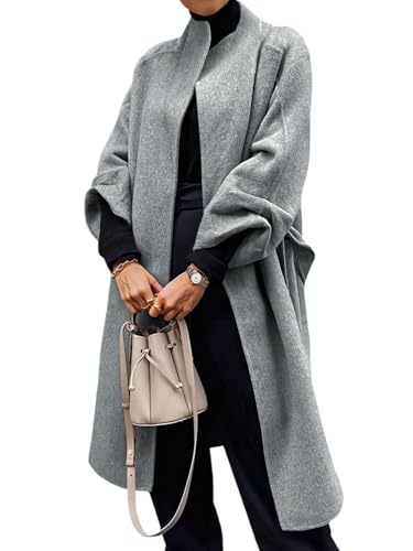 Womens Long Pea Coats Oversized Wrap Wool Blend Trench Coats Winter Open Front Cardigan Overcoats